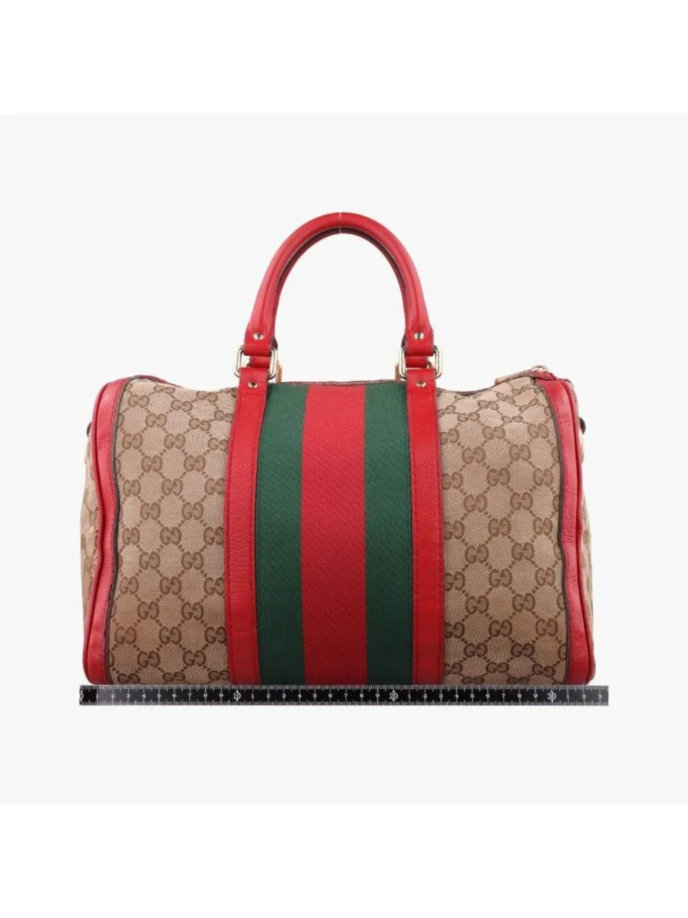 Gucci Sherry Line Beige Red Green Canvas Leather Shoulder Bag